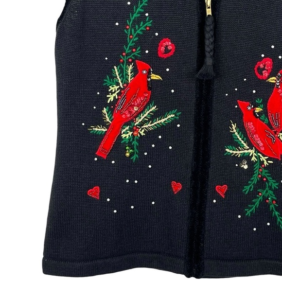 Lisa International Christmas Cardinals Black & Red Sweater Vest Size XL - Picture 5 of 13